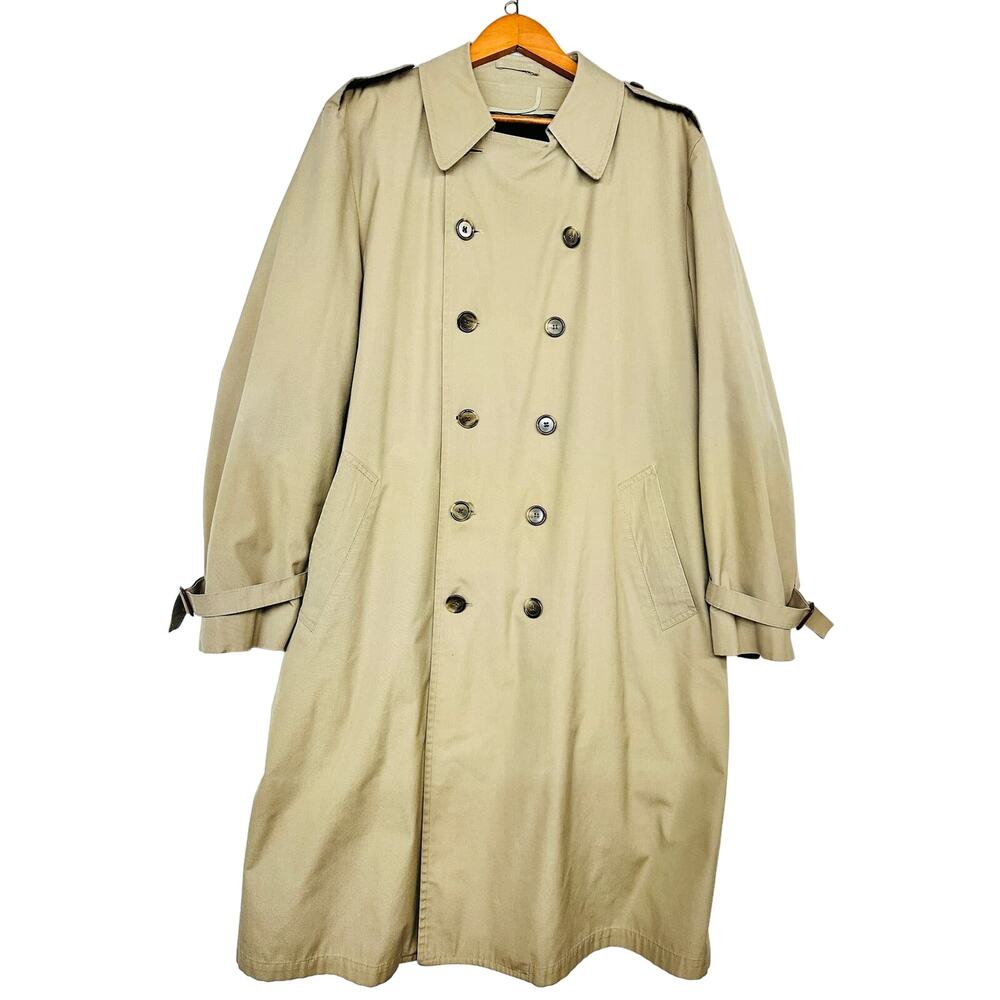 Vintage London Fog‎ Maincoats Classic Mens 44L Detachable Liner Trench Coat Tan